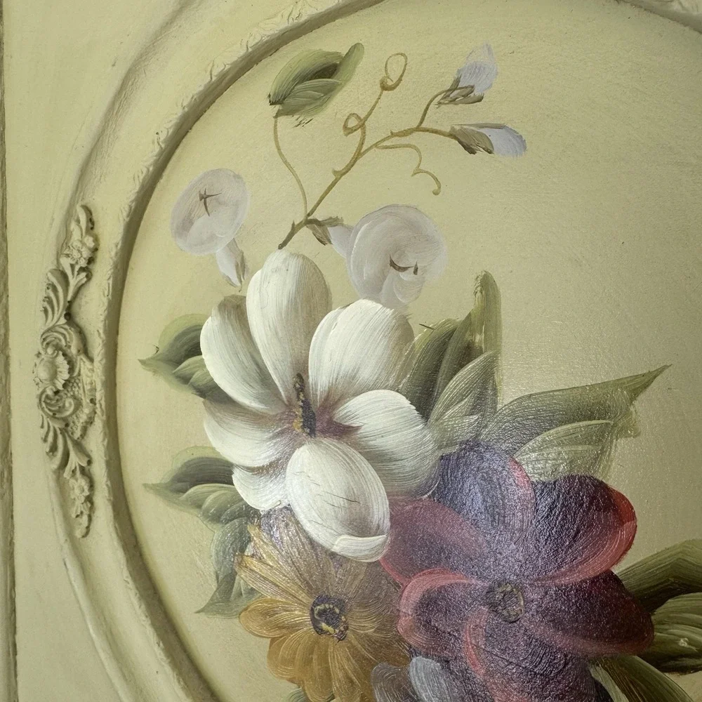Vintage Hand-painted Floral Wall Art Plaque - Cottagecore Ornate Frame